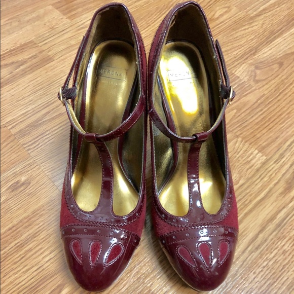 Bordeaux T-Strap Mary Janes Platform Heels - Picture 3 of 3